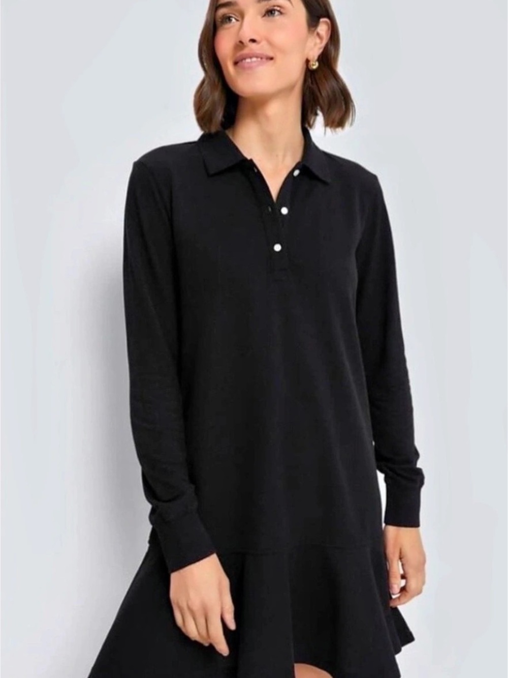 Tuckernuck Black Long Sleeve Pique May Polo Dress Black Small
